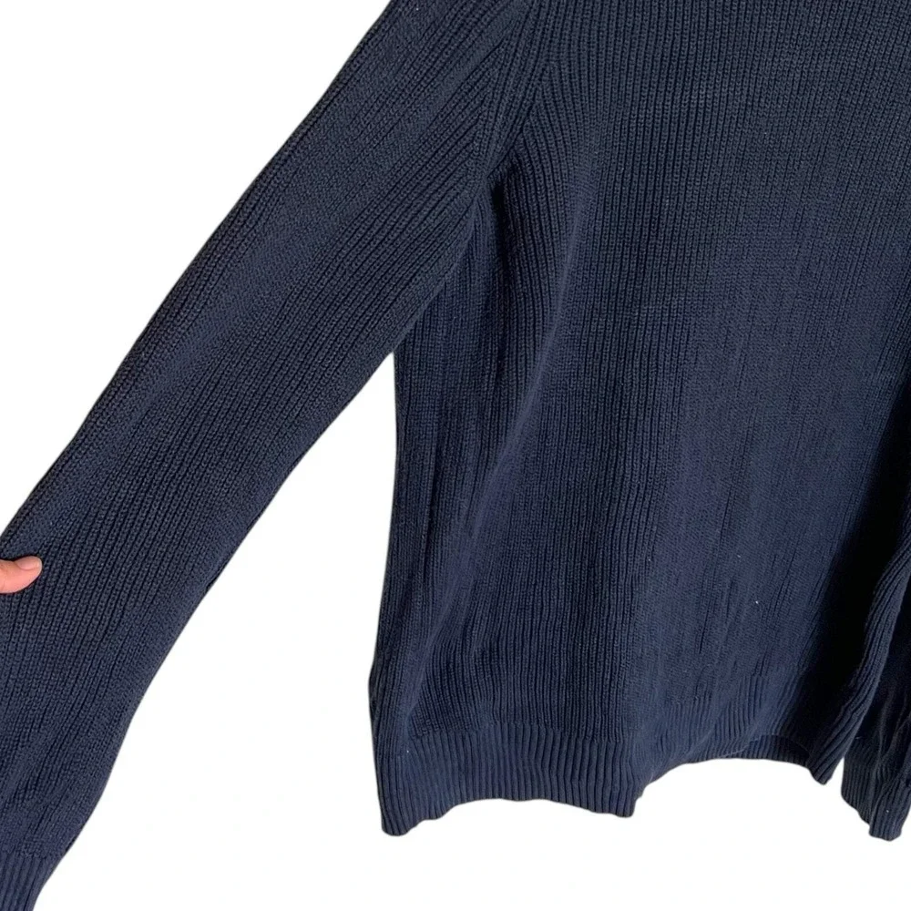 Banana Republic Mens XL Navy Blue Ribbed Cotton Sweater Suede Shoulder Patch